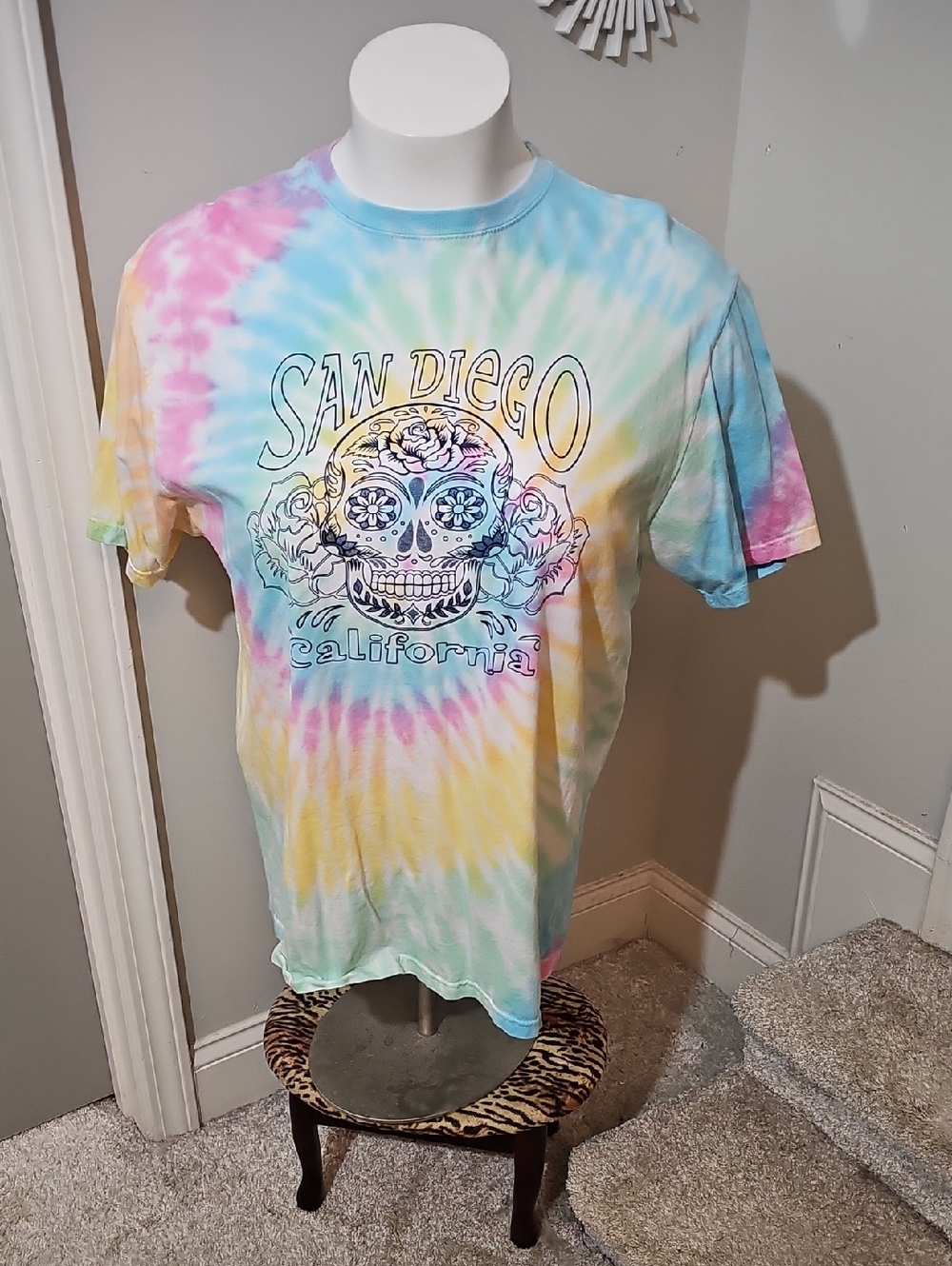 San Diego California Tie-Dye Skull Short Sleeve Tee - Pastel
